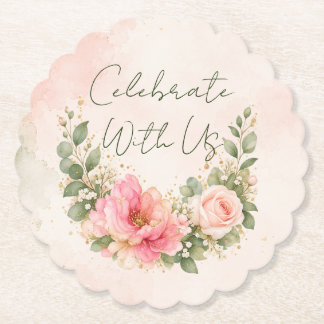 Posavasos De Papel Celebra Con Nosotros Floral Rosa Claro Coaster de