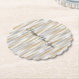Posavasos De Papel Celebración de rayas de plata y oro de Nochevieja