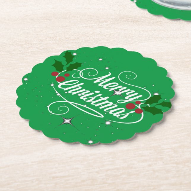 Posavasos De Papel Celebrar Navidades, verde festivo (En perspectiva)