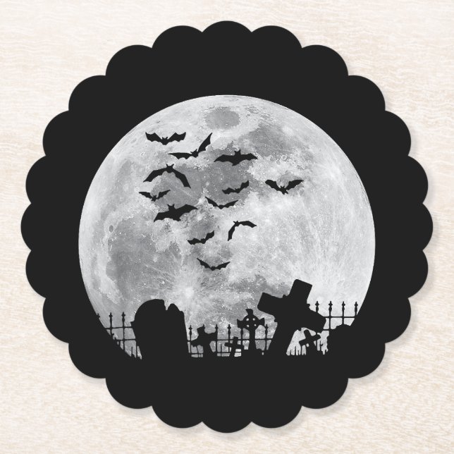 Posavasos De Papel Cementerio de la Luna Llena de Halloween Graveyard (Anverso)