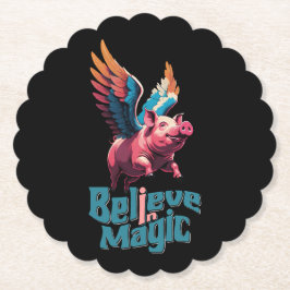 Posavasos De Papel Cerdo lindo con alas coloridas | Creer en la magia