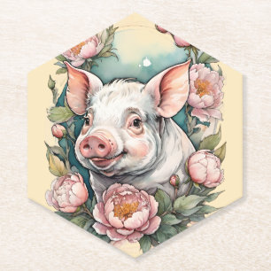 Posavasos De Papel Cerdo mascota de peones rosados