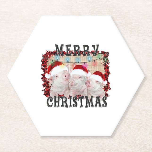 Posavasos De Papel Cerdo navideño (Anverso)