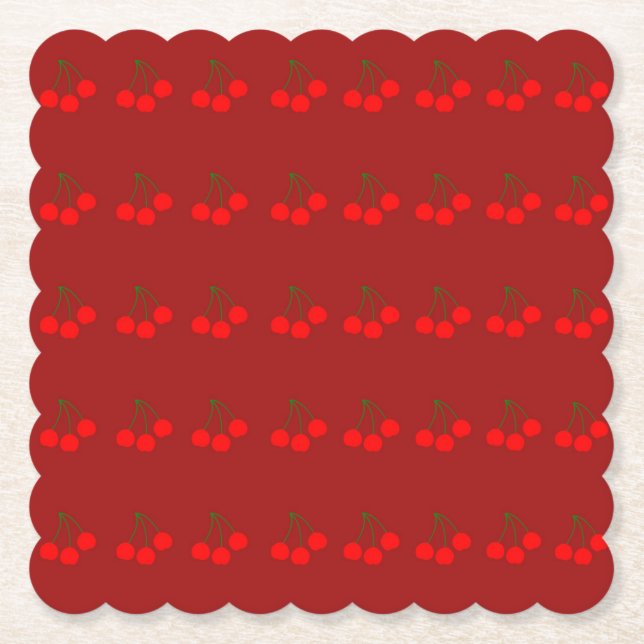Posavasos De Papel Cerezas en las tiras de papel cimarrón (conjunto d (Anverso)