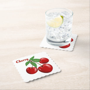 Posavasos De Papel Cerezas Rojas Diseño Personalizado Cerezas