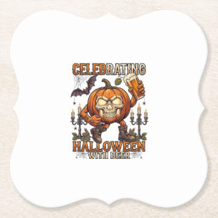 Posavasos De Papel Cerveza de Halloween Calavera Calabaza Murciélago