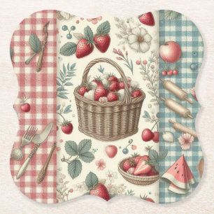 Posavasos De Papel Cesta de Frutas Gingham Diversión