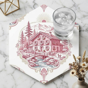 Posavasos De Papel Chalet Campestre Pinos Nieva Rústico Alpino