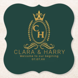 Posavasos De Papel Champagne gold minimal  lettering green weeding
