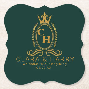 Posavasos De Papel Champagne gold minimal lettering green weeding