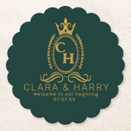 Posavasos De Papel Champagne gold minimal  lettering green weeding