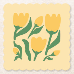 Posavasos De Papel Cheerful Yellow Tulips Paper Coaster