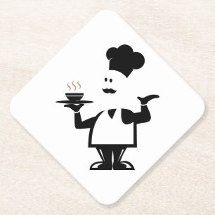 Posavasos De Papel Chef sosteniendo un tazón de sopa