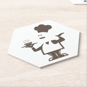 Posavasos De Papel Chef sosteniendo un tazón de sopa