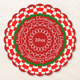 Posavasos De Papel Cheques verdes rojos Feliz Navidad