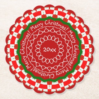 Posavasos De Papel Cheques verdes rojos Feliz Navidad