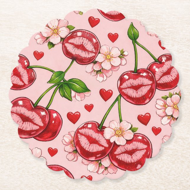 Posavasos De Papel Cherry Kiss Paper Coaster (Anverso)