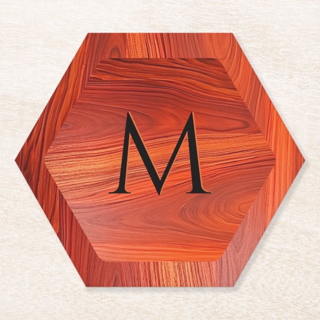 Posavasos De Papel Cherry wood texture custom monogram. (Anverso)