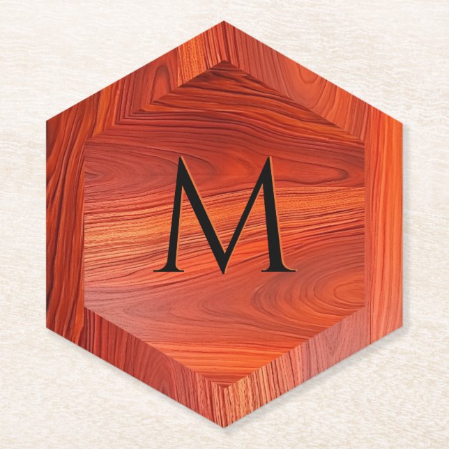 Posavasos De Papel Cherry wood texture custom monogram. (Anverso)