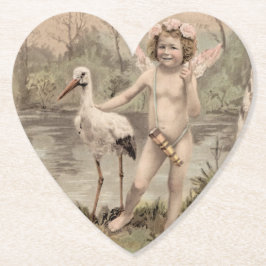 Posavasos De Papel Cherub vintage con cigüeña por lago
