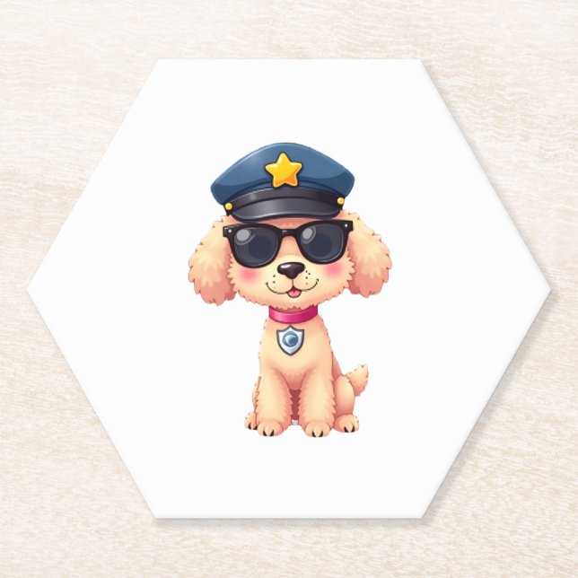 Posavasos De Papel Chibi Anime Policía Poodle Dog (Anverso)