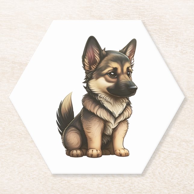 Posavasos De Papel Chibi German Shepherd (Anverso)