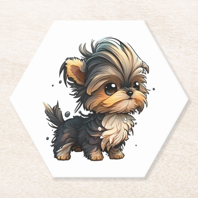 Posavasos De Papel Chibi Yorkshire Terrier (Anverso)
