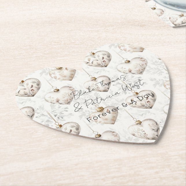 Posavasos De Papel Chic Cream Grey Hearts Ornaments Wedding (En perspectiva)