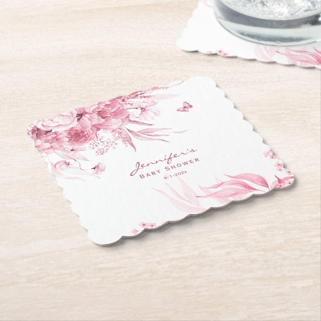 Posavasos De Papel Chica Baby Shower, Pink Still Life Florines, Vieir (En perspectiva)