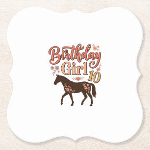 Posavasos De Papel Chica Cumpleaños 10 Caballo Diseño Vectorial Flora