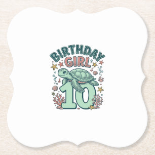 Posavasos De Papel Chica Cumpleaños 10 Tortuga Marina Grabado Vintage