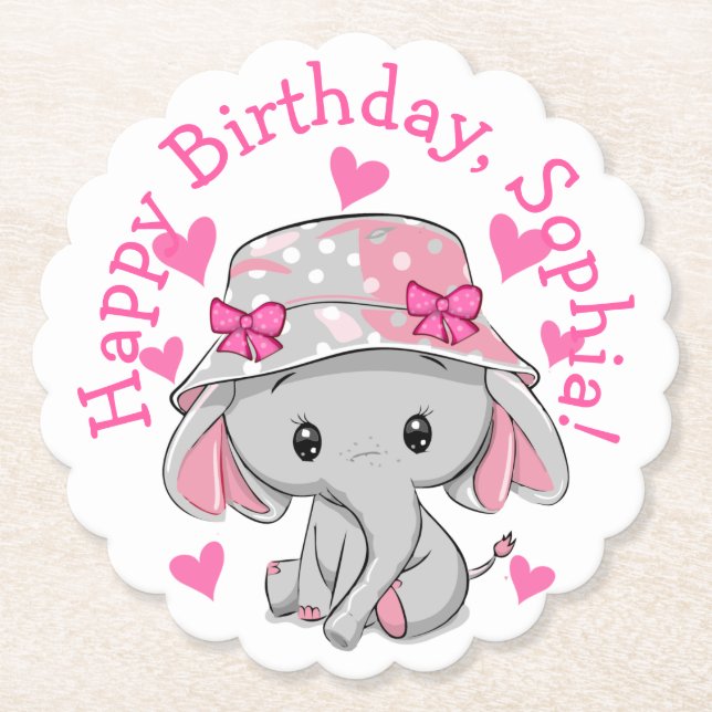 Posavasos De Papel Chica Cute Baby Elephant (Anverso)
