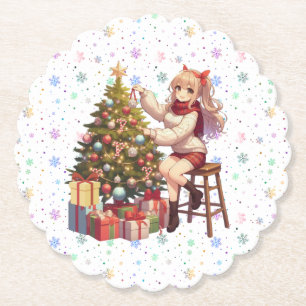Posavasos De Papel Chica de anime suave recortando el árbol