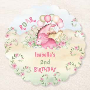 Posavasos De Papel Chica de Dinosaurios Pastel Rosa Cute Floral Segun