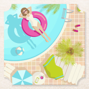 Posavasos De Papel Chica fiesta de la piscina en la playa de verano d