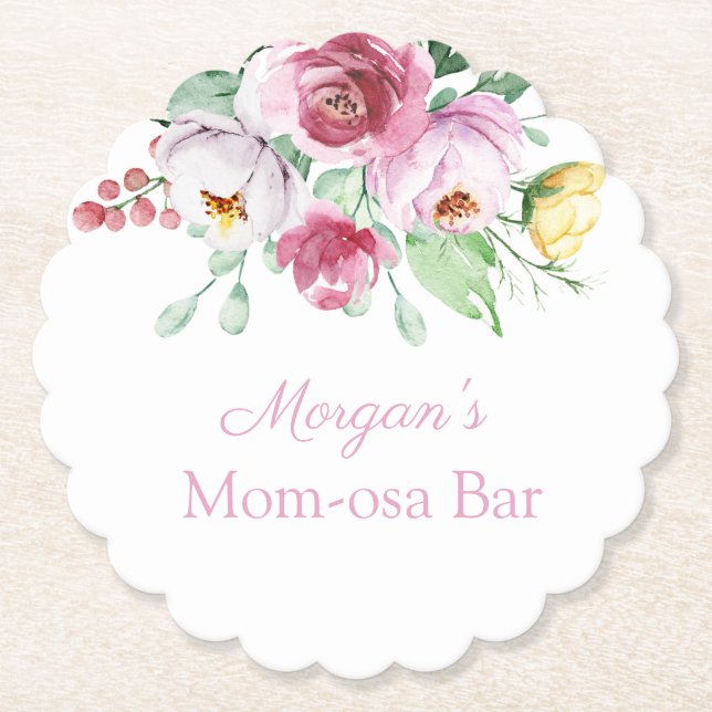 Posavasos De Papel Chica floral rosa Baby Shower barandilla de papel (Anverso)
