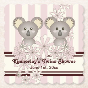 Posavasos De Papel Chica gemelo rosado Koala Baby Shower   Cumpleaños