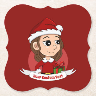 Posavasos De Papel chica navidad con pelo ondulado marrón