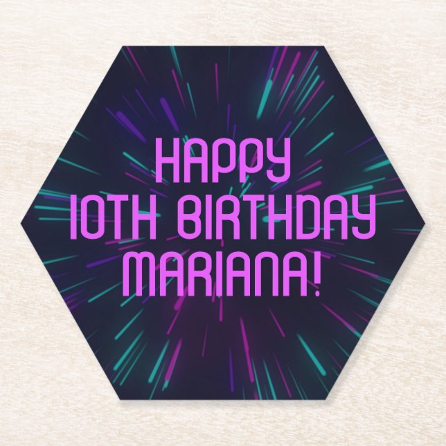 Posavasos De Papel Chica Neon Purple Pink Glow Fiesta (Anverso)