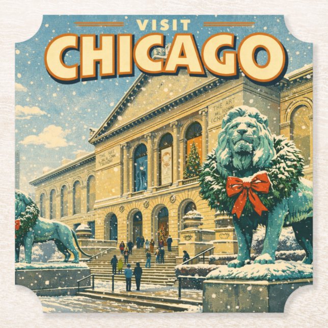 Posavasos De Papel Chicago Art Institute in winter poster (Anverso)