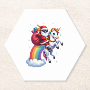 Posavasos De Papel Chicas de navidad de Santa Riding, unicornio