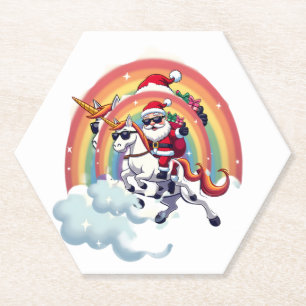 Posavasos De Papel Chicas de navidad de Santa Riding, unicornio