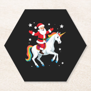 Posavasos De Papel Chicas de navidad de Santa Riding, unicornio
