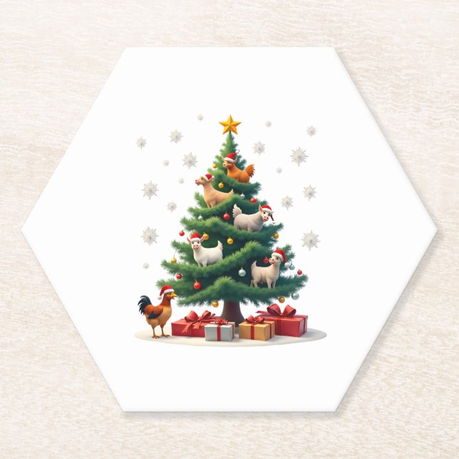 Posavasos De Papel Chicken Cow Goat Horse Farm Animal Farmer Christma (Anverso)
