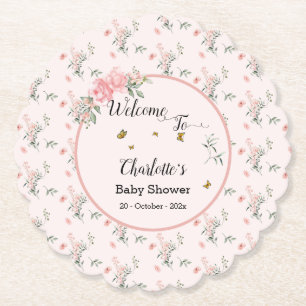 Posavasos De Papel Chimenea de bebé de rosas rosadas elegantes con ma