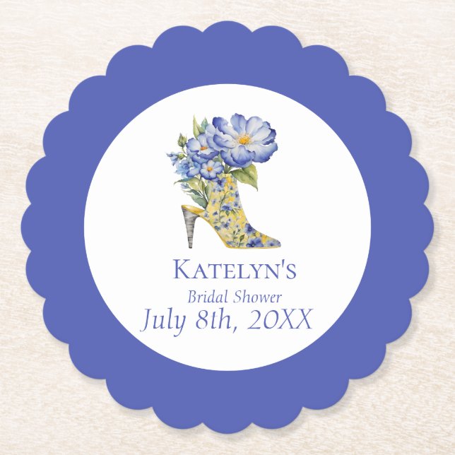 Posavasos De Papel Chinoiserie azul High Heel Shoe Bridal Shower (Anverso)