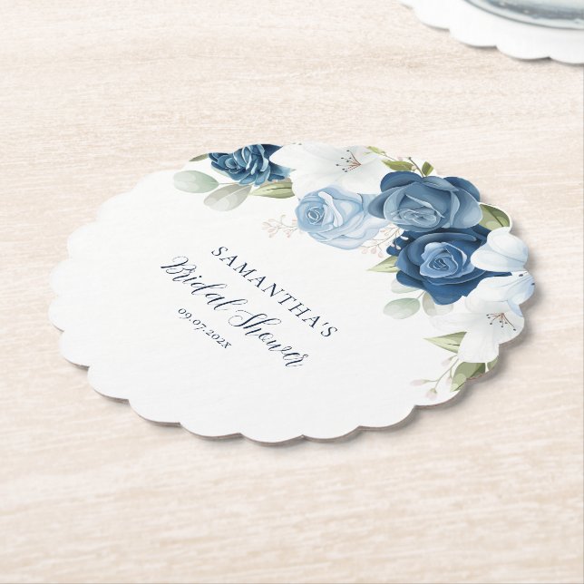 Posavasos De Papel Chorreado Floral Script Moderno Bridal Shower (En perspectiva)