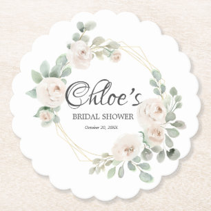 Posavasos De Papel Chorro Nupcial Floral de Rosa Blanca de Eucalipto