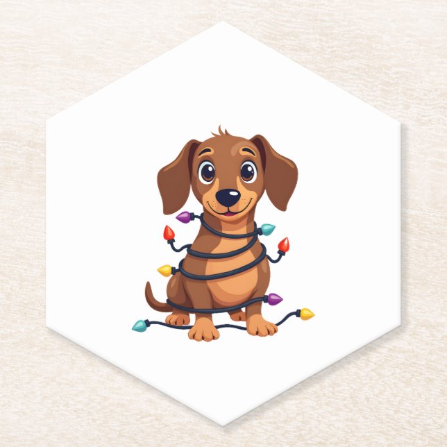 Posavasos De Papel Christmas Dachshund Lights (Anverso)
