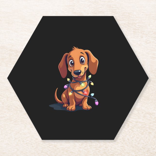 Posavasos De Papel Christmas Dachshund Lights (3) (Anverso)